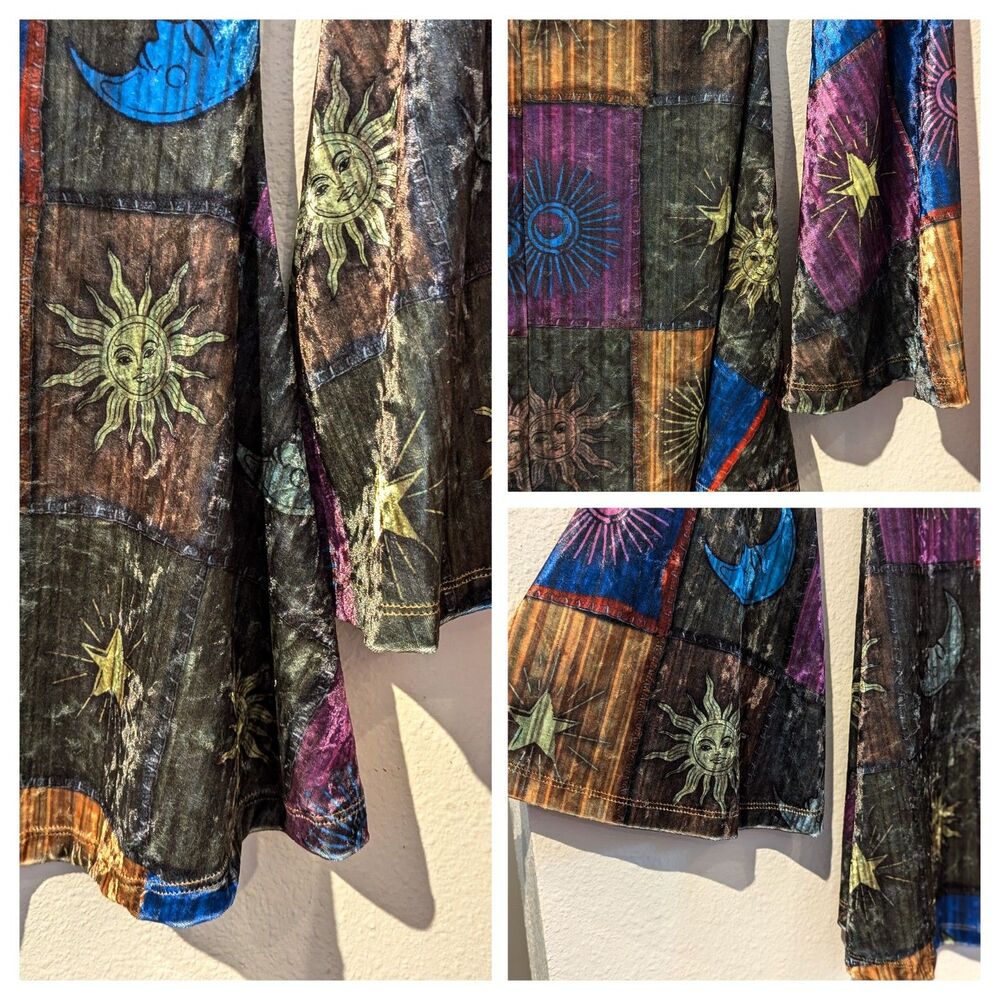 Shein - Grunge Sun & Moon Print Contrast Lace Flounce Sleeve Dress Sz XS - Picture 10 of 12